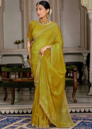 Yellow Stone Embellished Saree & Blouse