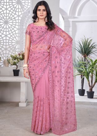 Pink Embroidered Tissue Saree