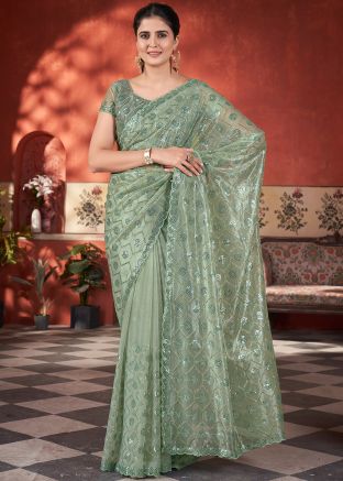 Grey Sequins Work Tissue Saree