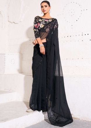 Black Embroidered Chiffon Saree