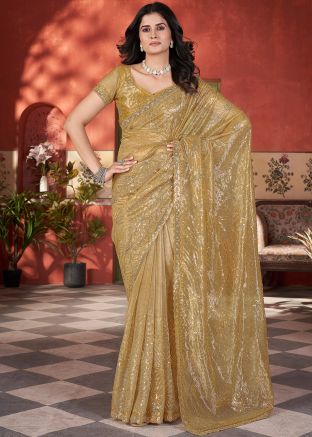 Yellow Embroidered Net Saree