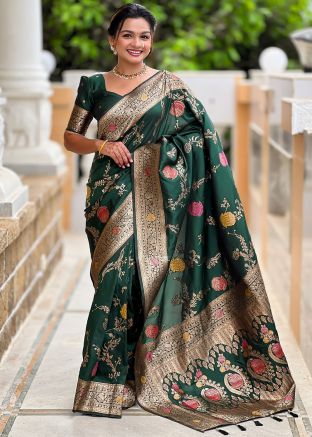 Dark Green Zari Woven Art Silk Saree