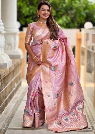 Lavender Art Silk Zari Woven Saree