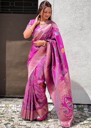 Magenta Art Silk Zari Woven Saree