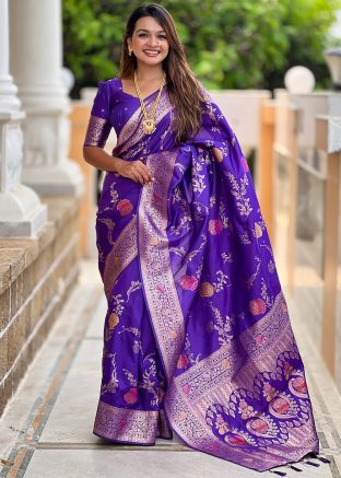 Purple Woven Saree In Art Silk