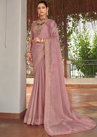 Mauve Pink Embroidered Saree