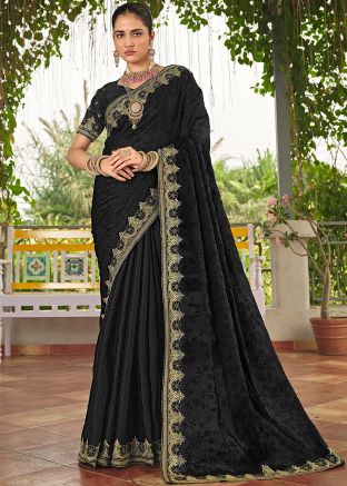 Black Woven Saree In Art Silk