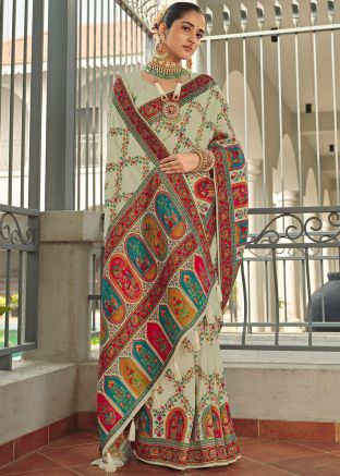 Green Printed Saree In Art Silk
