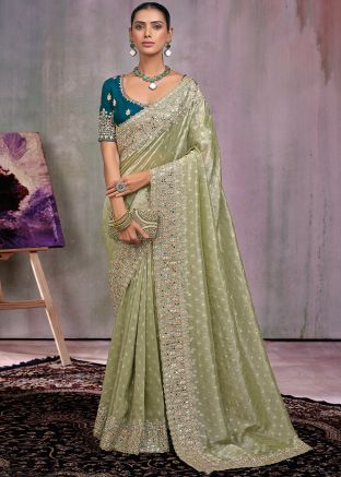 Green Embroidered Kanjivaram Silk Saree