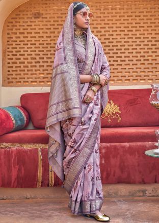 Light Purple Art Silk Floral Print Saree