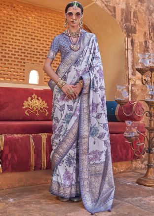 Light Blue Floral Print Saree