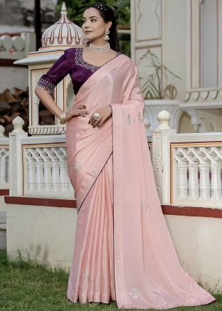 Pink Embroidered Saree In Chiffon