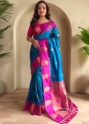 Blue Art Silk Saree In Zari Woven Work