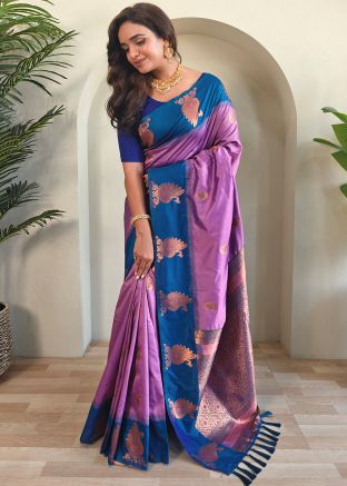 Purple Zari Woven Saree In Art Silk