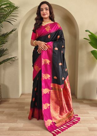 Black Art Silk Saree In Zari Woven Work