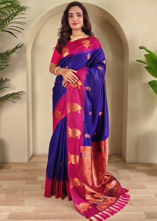 Blue Art Silk Saree In Zari Woven Work