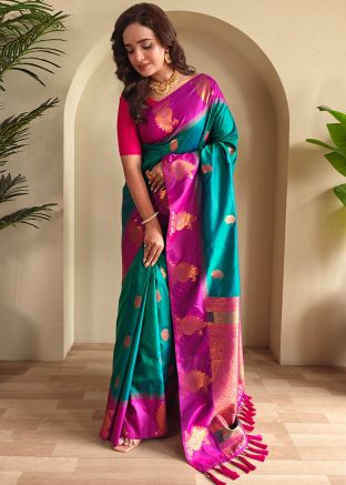 Blue Art Silk Saree In Zari Woven Work