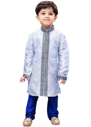 Blue Thread Embroidered Kids Kurta With Churidar