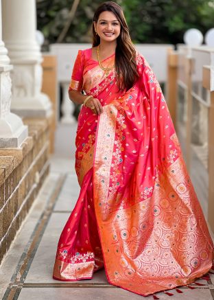 Red Art Silk Saree In Zari Woven Work