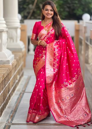 Pink Zari Woven Art Silk Saree