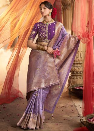 Purple Zari Woven Satin Silk Saree