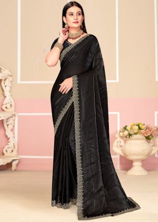 Black Stone Embellished Satin Saree