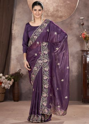 Purple Thread Embroiderd Saree