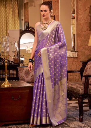 Purple Zari Woven Tissue Saree