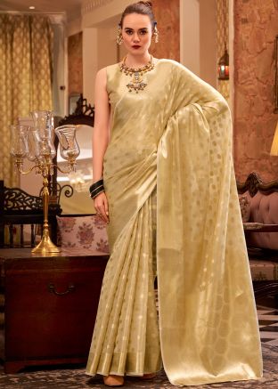 Golden Tissue Silk Woven Saree With Blouse