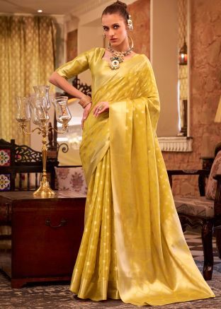 Yellow Zari Woven Saree In Tissue Silk