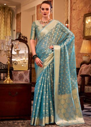Blue Tissue Silk Zari Woven Saree