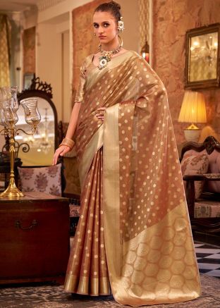 Brown Woven Saree In Tissue Silk