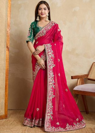 Pink Embroidered Saree In Chiffon