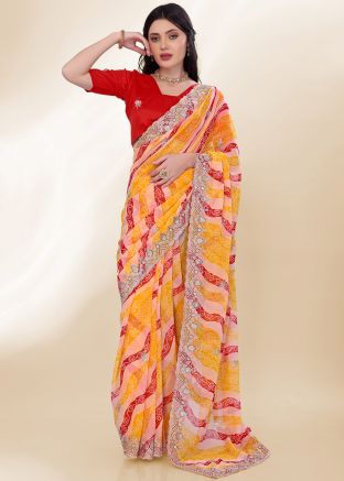 Multicolor Bandhej Print Saree