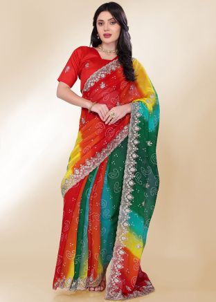 Multicolor Embroidered Saree In Georgette