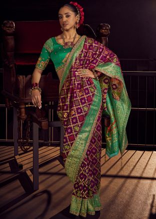 Purple Viscose Saree In Zari Woven Work