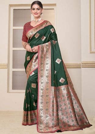 Green Art Silk Saree In Zari Woven Work