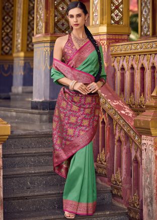 Green Zari Woven Saree In Art Silk