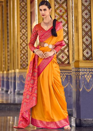 Yellow Art Silk Saree In Zari Woven Work