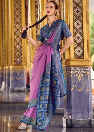 Purple Zari Woven Saree In Art Silk