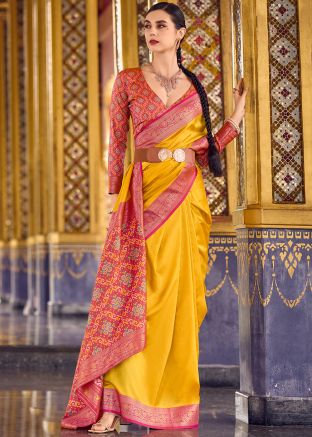 Yellow Art Silk Saree In Zari Woven Work