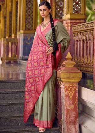 Green Zari Woven Saree In Art Silk