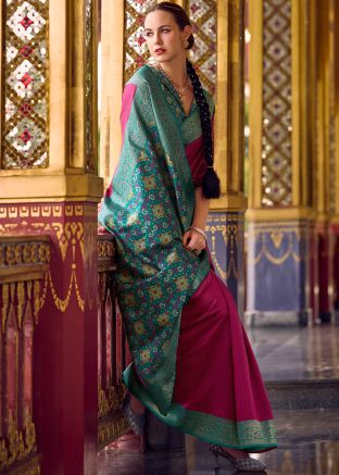 Magenta Zari Woven Saree In Art Silk