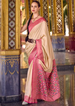 Cream Zari Woven Art Silk Saree