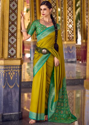 Green Zari Woven Saree In Art Silk