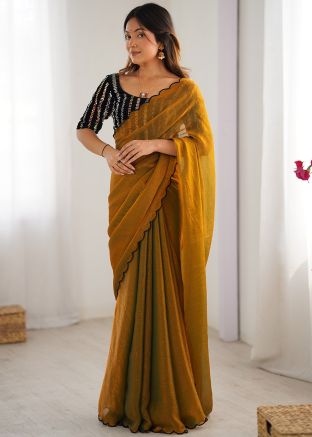 Yellow Embroidered Saree In Chiffon