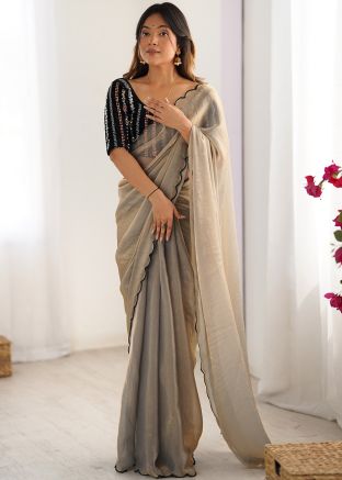 Grey Embroidered Chiffon Saree
