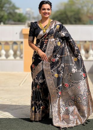 Black Art Silk Woven Saree With Blouse