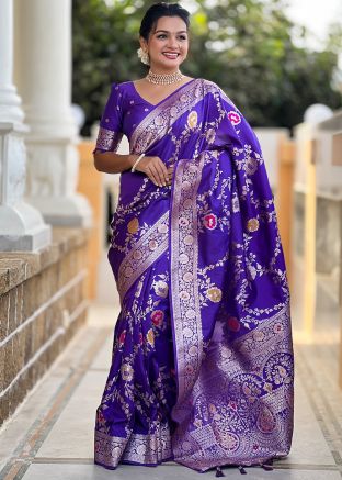 Purple Woven Saree In Art Silk