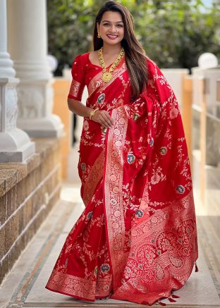 Red Art Silk Woven Saree & Blouse